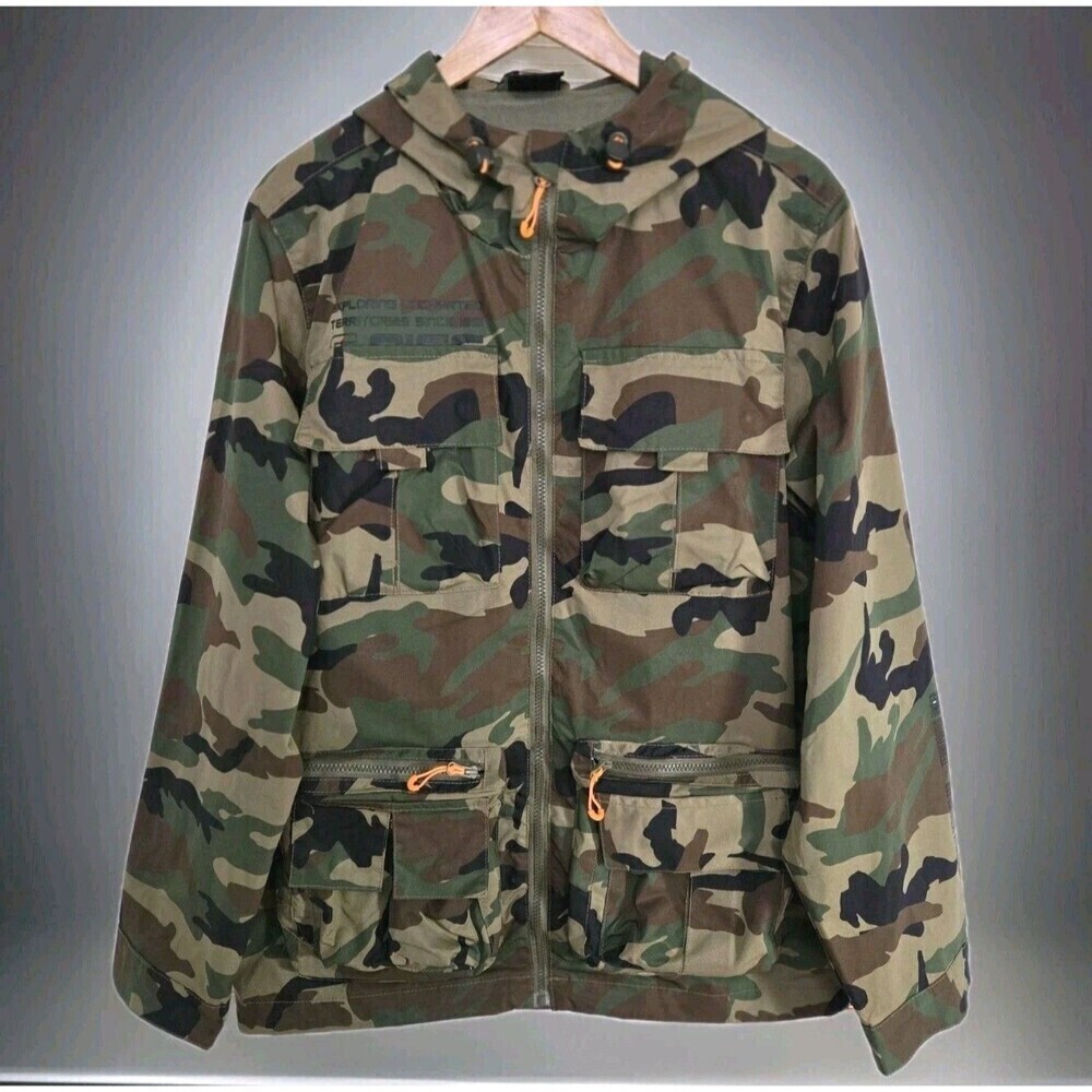 Smoke Rise Camo Windbreaker Jacket Men's L WW23582 Woodland/Orange MSRP $120